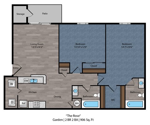 The Rose - 2 Bed 2 Bath Floor Plan at Bayside Apartment Homes, Hilliard